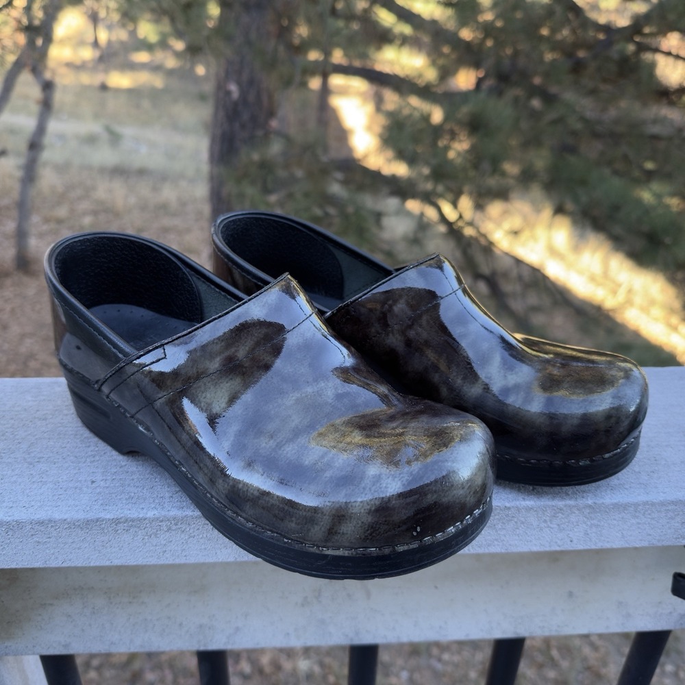 Dansko Marbled Clogs Women's 41 Size 10.5 - 11 Patent Leather ITALY Green Brown - Picture 6 of 13